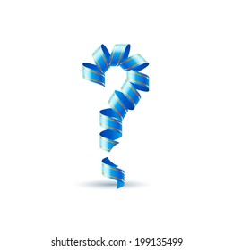 Question mark made of spiral sky blue ribbon.