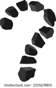 Question mark made of stones, coal or cobblestones. The color is black and gray. A set of stones.