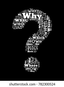 Question mark made of words what, why, when, where, who, which etc. Related tags vector illustration