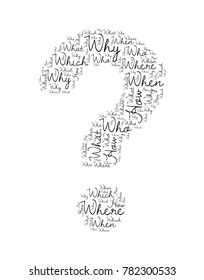 Question mark made of words what, why, when, where, who, which etc. Related tags vector illustration