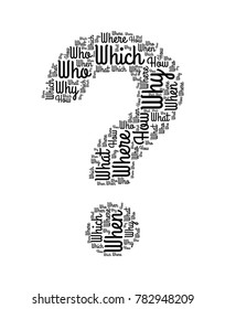 Question mark made of words what, why, when, where, who, which etc. Related tags vector illustration