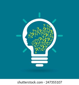 question mark man head symbol and light bulb shape