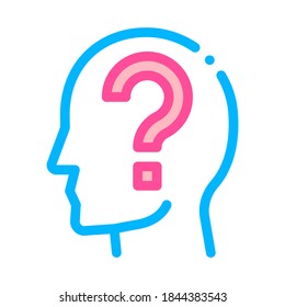 Question Mark In Man Silhouette Mind Vector Icon Thin Line. Gear And Brain, Heart And Shield, Padlock And Coin Illustration