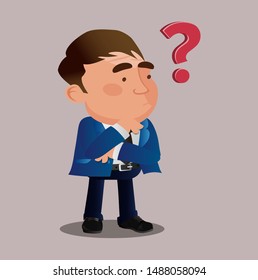 Question mark and manager. Pensive Businessman. Businessman thinking