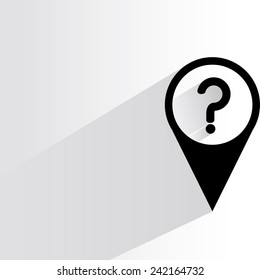 question mark in map pin, navigation on white background, flat and shadow theme