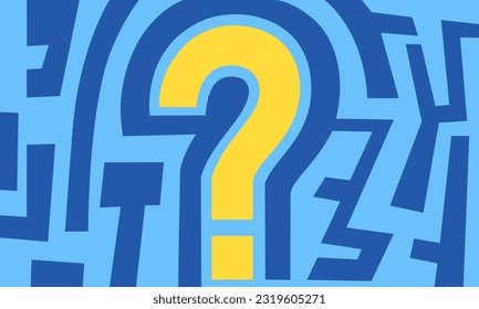 Pregunta, signo de interrogación en el laberinto. Una ilustración conceptual de un problema en las empresas.