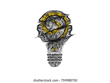 Question mark in messy lines light bulb line icon vector, isolated on white background. Idea sign, thinking concept. Lighting Electric lamp. Electricity, shine. Trendy Flat style for graphic design