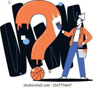 Question mark, obtaining information of interest. Problem and solution concept metaphor. FAQ help. Decision of information task, ask questions and receive answers, paint ladge sign decision of doubts