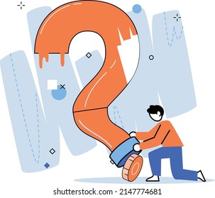 Question mark, obtaining information of interest. Problem and solution concept metaphor. FAQ help. Decision of information task, ask questions and receive answers, paint ladge sign decision of doubts