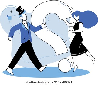 Question mark, obtaining information of interest. Problem and solution concept metaphor. FAQ help. Decision of information task, ask questions and receive answers, paint ladge sign decision of doubts