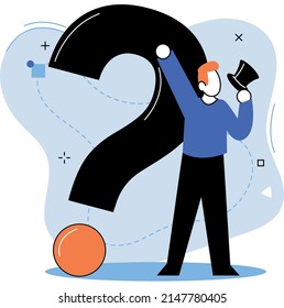 Question mark, obtaining information of interest. Problem and solution concept metaphor. FAQ help. Decision of information task, ask questions and receive answers, paint ladge sign decision of doubts