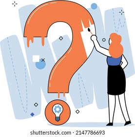 Question mark, obtaining information of interest. Problem and solution concept metaphor. FAQ help. Decision of information task, ask questions and receive answers, paint ladge sign decision of doubts