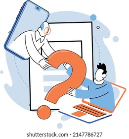 Question mark, obtaining information of interest. Problem and solution concept metaphor. FAQ help. Decision of information task, ask questions and receive answers, paint ladge sign decision of doubts