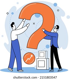 Marcador de interrogación, obteniendo información de interés. Metáfora del concepto de problema y solución. Ayuda de FAQ. Decisión de la tarea de información, hacer preguntas y recibir respuestas, pintar la escala de señalización de la decisión de dudas