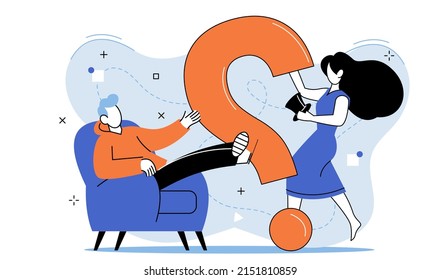 Question mark, obtaining information of interest. Problem and solution concept metaphor. FAQ help. Decision of information task, ask questions and receive answers, paint ladge sign decision of doubts