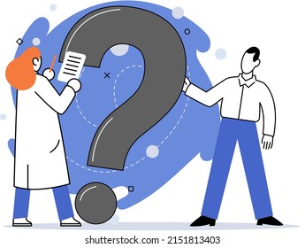 Marcador de interrogación, obteniendo información de interés. Metáfora del concepto de problema y solución. Ayuda de FAQ. Decisión de la tarea de información, hacer preguntas y recibir respuestas, pintar la escala de señalización de la decisión de dudas