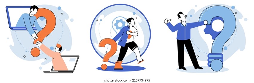 Question mark, obtaining information of interest. Problem and solution concept metaphor. FAQ help. Decision of information task, ask questions and receive answers, paint ladge sign decision of doubts