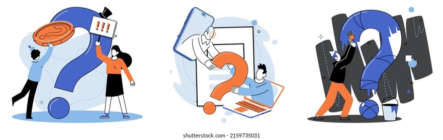 Question mark, obtaining information of interest. Problem and solution concept metaphor. FAQ help. Decision of information task, ask questions and receive answers, paint ladge sign decision of doubts