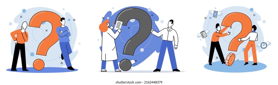 Question mark, obtaining information of interest. Problem and solution concept metaphor. FAQ help. Decision of information task, ask questions and receive answers, paint ladge sign decision of doubts