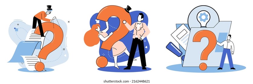 Question mark, obtaining information of interest. Problem and solution concept metaphor. FAQ help. Decision of information task, ask questions and receive answers, paint ladge sign decision of doubts