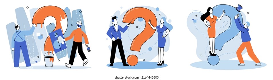 Marcador de interrogación, obteniendo información de interés. Metáfora del concepto de problema y solución. Ayuda de FAQ. Decisión de la tarea de información, hacer preguntas y recibir respuestas, pintar la escala de señalización de la decisión de dudas