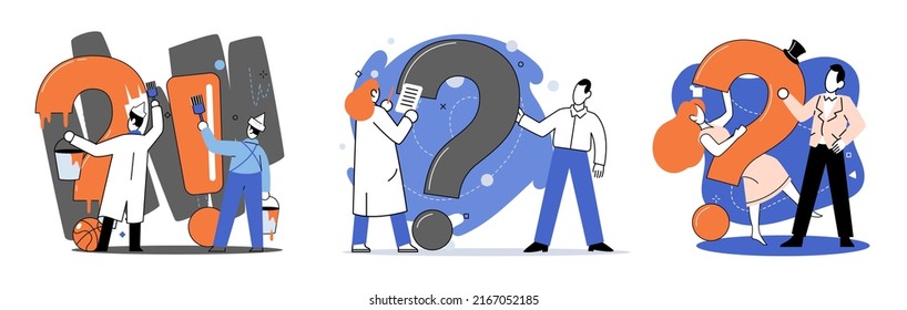 Question mark, obtaining information of interest. Problem and solution concept metaphor. FAQ help. Decision of information task, ask questions and receive answers, paint ladge sign decision of doubts