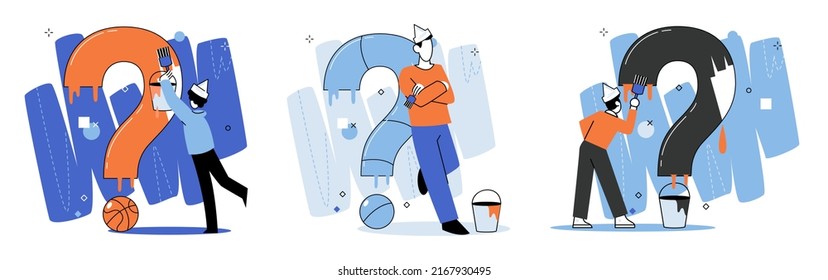 Marcador de interrogación, obteniendo información de interés. Metáfora del concepto de problema y solución. Ayuda de FAQ. Decisión de la tarea de información, hacer preguntas y recibir respuestas, pintar la escala de señalización de la decisión de dudas