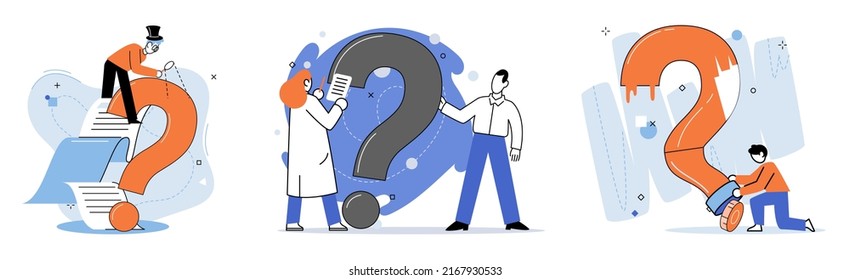 Question mark, obtaining information of interest. Problem and solution concept metaphor. FAQ help. Decision of information task, ask questions and receive answers, paint ladge sign decision of doubts
