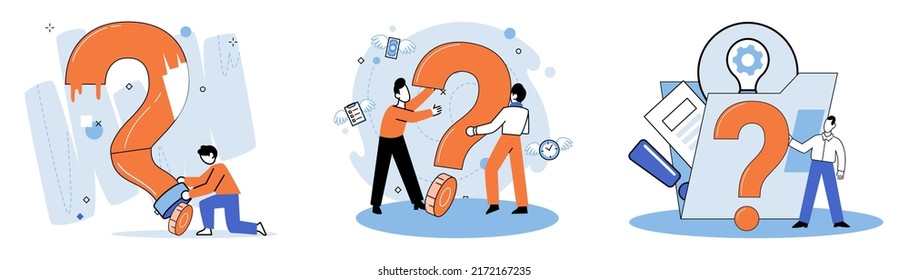 Question mark, obtaining information of interest. Problem and solution concept metaphor. FAQ help. Decision of information task, ask questions and receive answers, paint ladge sign decision of doubts