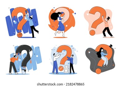 Question mark, obtaining information of interest. Problem and solution concept metaphor. FAQ help. Decision of information task, ask questions and receive answers, paint ladge sign decision of doubts