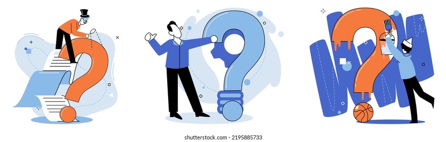 Question mark, obtaining information of interest. Problem and solution concept metaphor. FAQ help. Decision of information task, ask questions and receive answers, paint ladge sign decision of