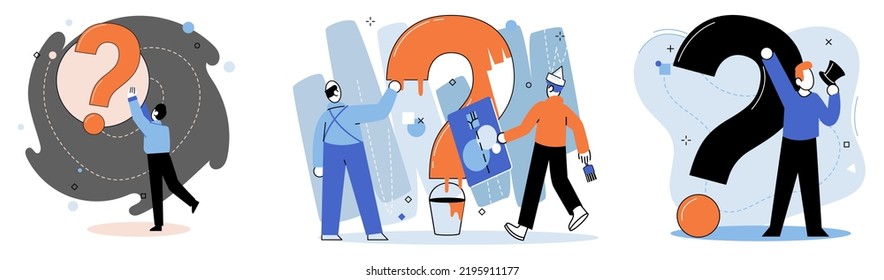 Question mark, obtaining information of interest. Problem and solution concept metaphor. FAQ help. Decision of information task, ask questions and receive answers, paint ladge sign decision of