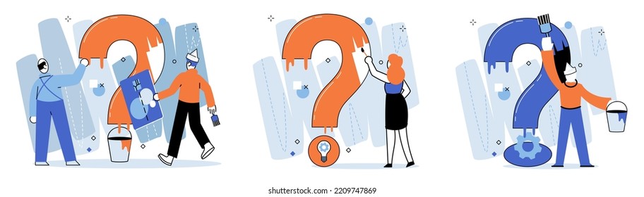 Question mark, obtaining information of interest. Problem and solution concept metaphor. FAQ help. Decision of information task, ask questions and receive answers, paint ladge sign decision of doubts