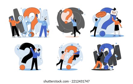 Question mark, obtaining information of interest. Problem and solution concept metaphor. FAQ help. Decision of information task, ask questions and receive answers, paint ladge sign decision of doubts