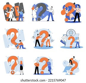 Marcador de interrogación, obteniendo información de interés. Metáfora del concepto de problema y solución. Ayuda de FAQ. Decisión de la tarea de información, hacer preguntas y recibir respuestas, pintar la escala de señalización de la decisión de dudas