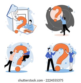 Question mark, obtaining information of interest. Problem and solution concept metaphor. FAQ help. Decision of information task, ask questions and receive answers, paint ladge sign decision of doubts