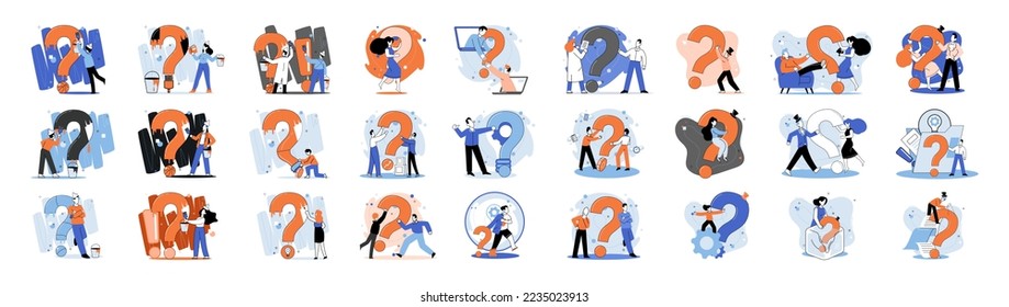 Question mark, obtaining information of interest. Problem and solution concept metaphor. FAQ help. Decision of information task, ask questions and receive answers, paint ladge sign decision of doubts