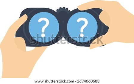 question mark on binoculars for business problem solving concept

