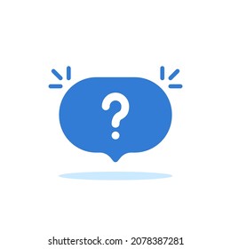 question mark on blue bubble like quiz icon. concept of easy search and find decision or did you know message. flat trend modern quick hint logotype graphic design web element isolated on white