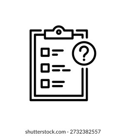 Signo de interrogación en una lista de comprobación en un estilo de línea simple de Portapapeles