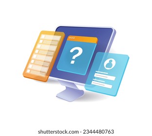 Question mark on computer monitor flat and isometric illustration