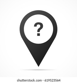 Question Mark on map pin. Location pointer isolated on a white background.
Conceptual vector illustration.