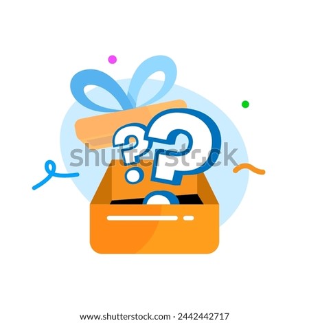 question mark on mystery box, secret gift concept illustration flat design vector. simple modern graphic element for ui, infographic, icon