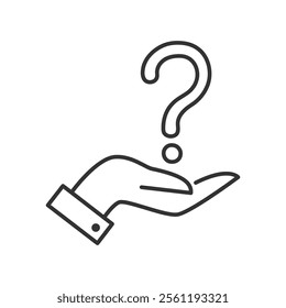 Question mark on palm hand icon isolated vector illustration on white background.