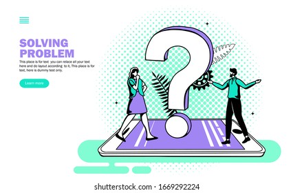 Fragezeichen auf Smartphone, Team, das nach Anwendungslösung sucht Vektorillustration Illustration