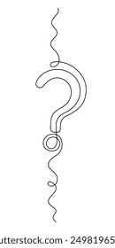 Question mark one line art, hand drawn asking sign, idea continuous contour. Query FAQ concept, finding answer. Editable stroke. Isolated. Vector illustration