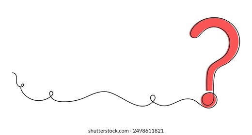 Question mark one line art, hand drawn asking sign, idea continuous contour. Query FAQ concept, finding answer. Editable stroke. Isolated. Vector illustration