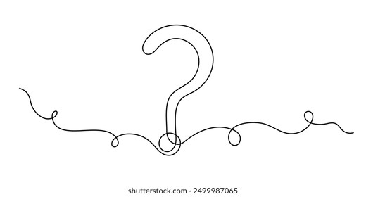 Question mark one line art, hand drawn asking sign, idea continuous contour. Query FAQ concept, finding answer. Editable stroke. Isolated. Vector illustration