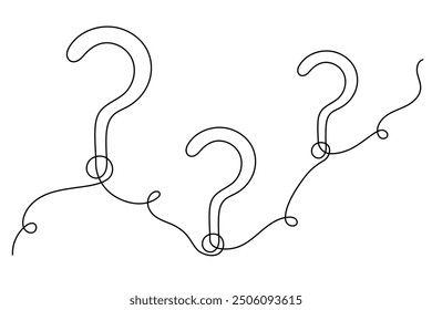 Fragezeichen eine Linie Kunst, handgezeichnet Fragezeichen, Idee kontinuierliche Kontur. Fragen Sie das FAQ-Konzept ab und finden Sie eine Antwort. Bearbeitbarer Strich. Einzeln. Vektorgrafik
