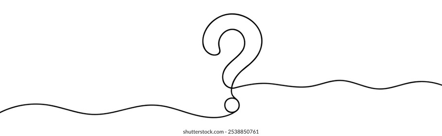 Question mark one line art, hand drawn asking sign, idea continuous contour. Query FAQ concept, finding answer. Editable stroke. Isolated. Vector illustration